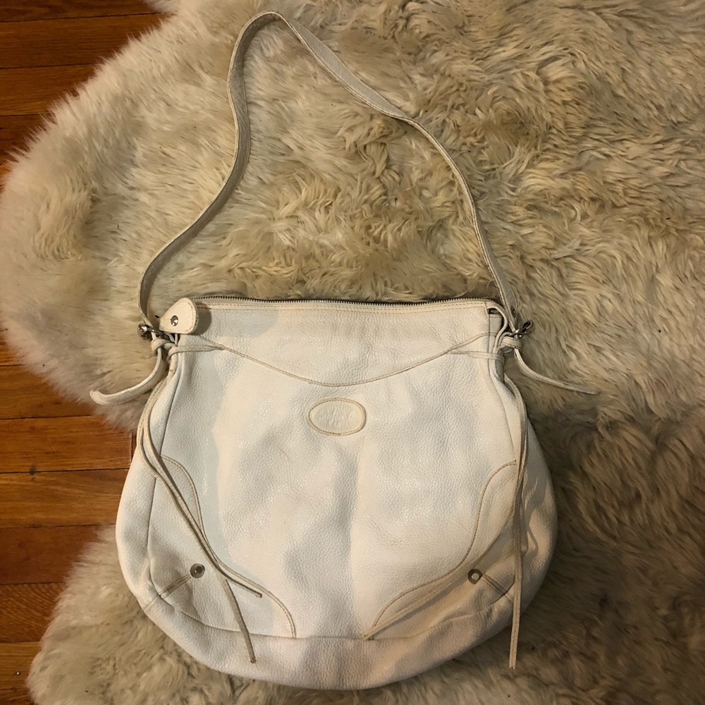 White real leather shoulder zip bag purse